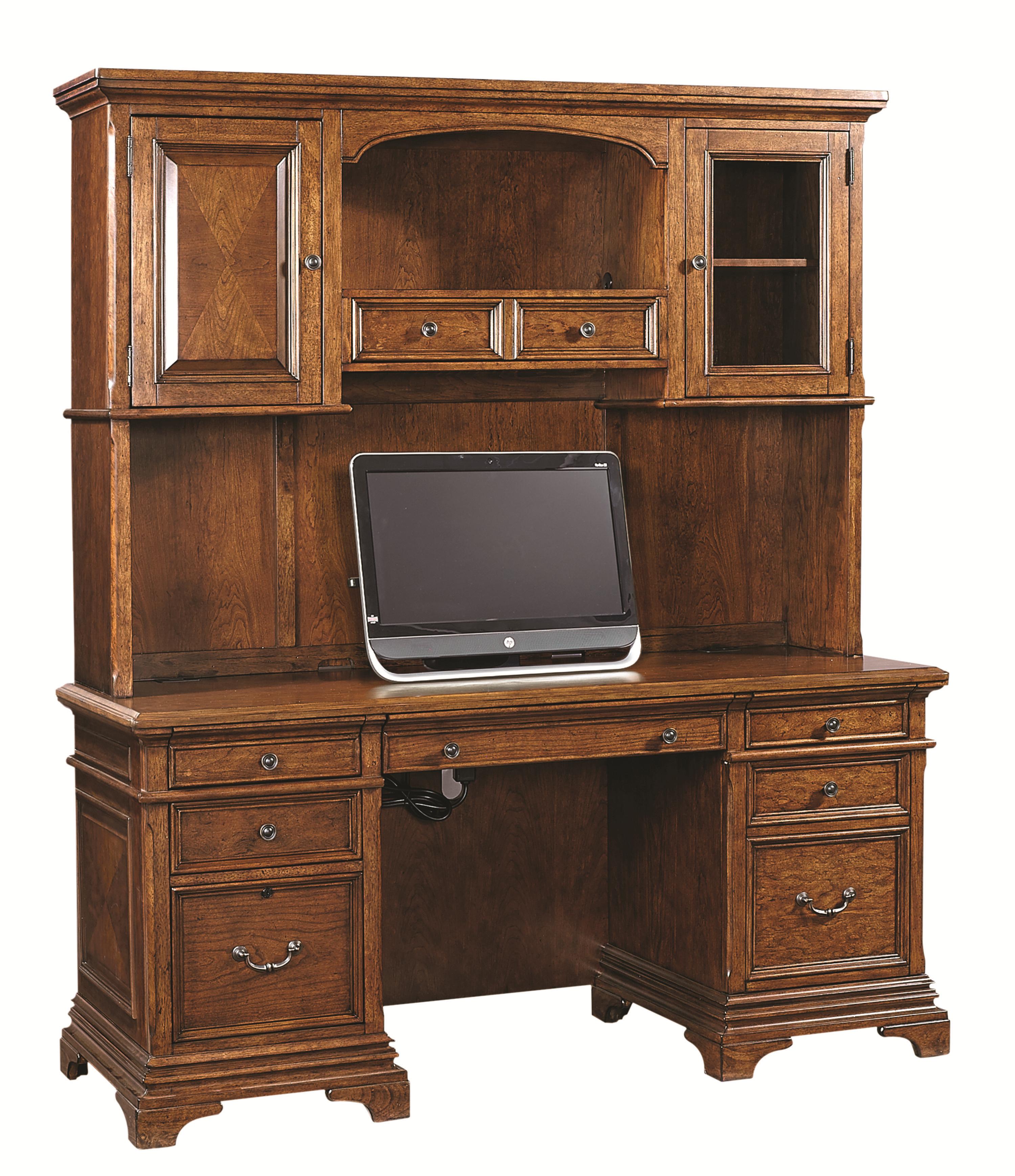 Aspenhome Hawthorne 74Inch Credenza Desk and Hutch with 3 Adjustable